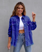 Ripped Overshirt Jacket for Women Blue Jackets