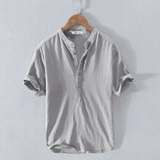 Men's Casual Short Sleeve Henley Shirts Gray Shirts