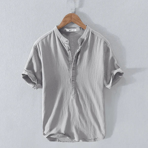 Men's Casual Short Sleeve Henley Shirts Gray Shirts