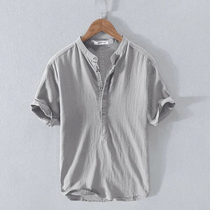 Men's Casual Short Sleeve Henley Shirts Gray Shirts