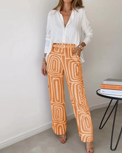 Amelia | Chic Wide-Leg Set – Blouse & Belt Included Orange