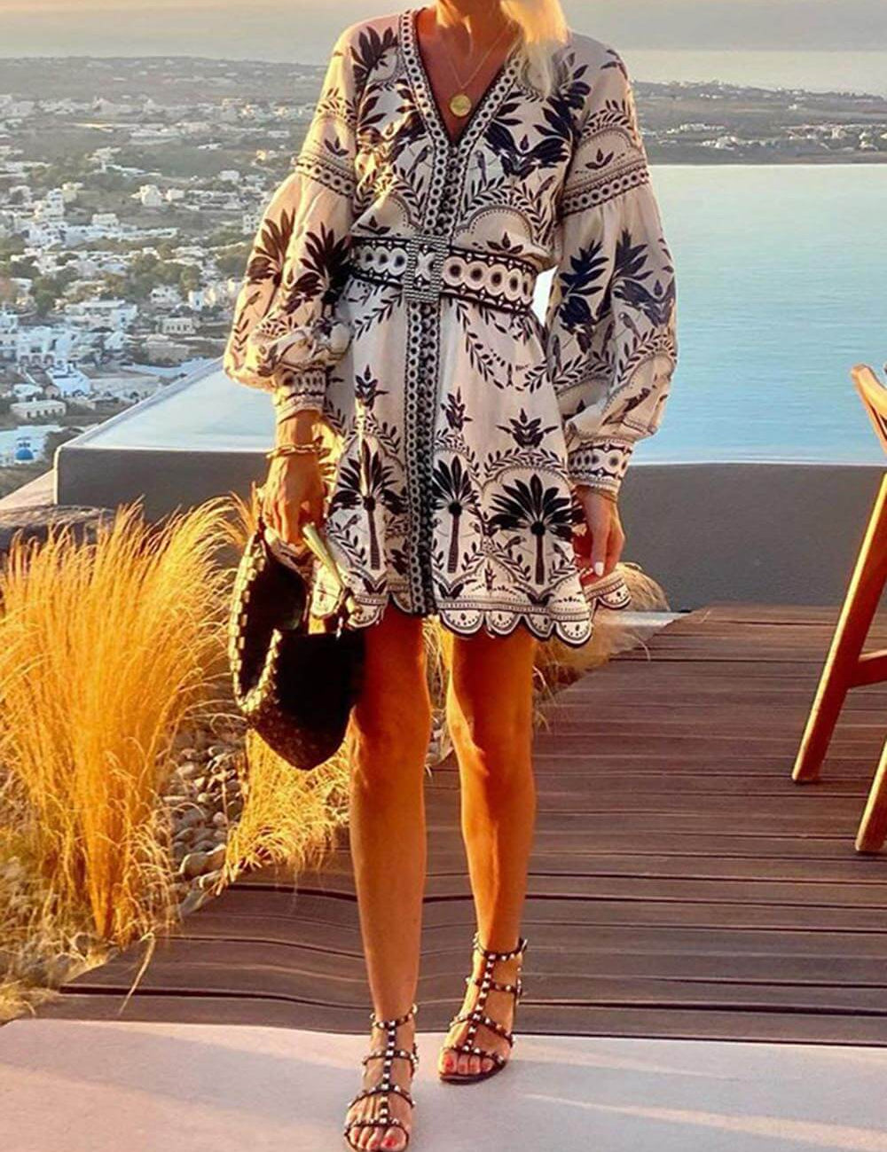 Fashion Printed Beach Loose Mini Dress Dresses