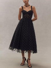 Polka Dot Tulle Sweetheart Bustier A-Line Midi Dress Dresses