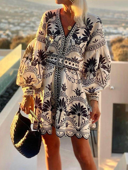 Fashion Printed Beach Loose Mini Dress Black Dresses