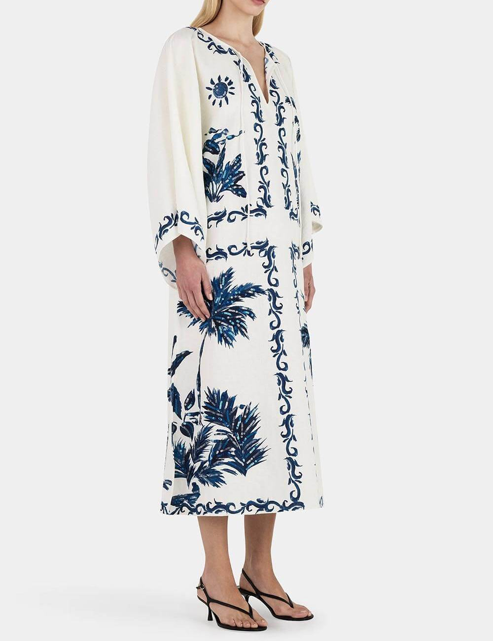 Vintage Hawaiian Print Sequined Oversized Loose Midi Dress Dresses