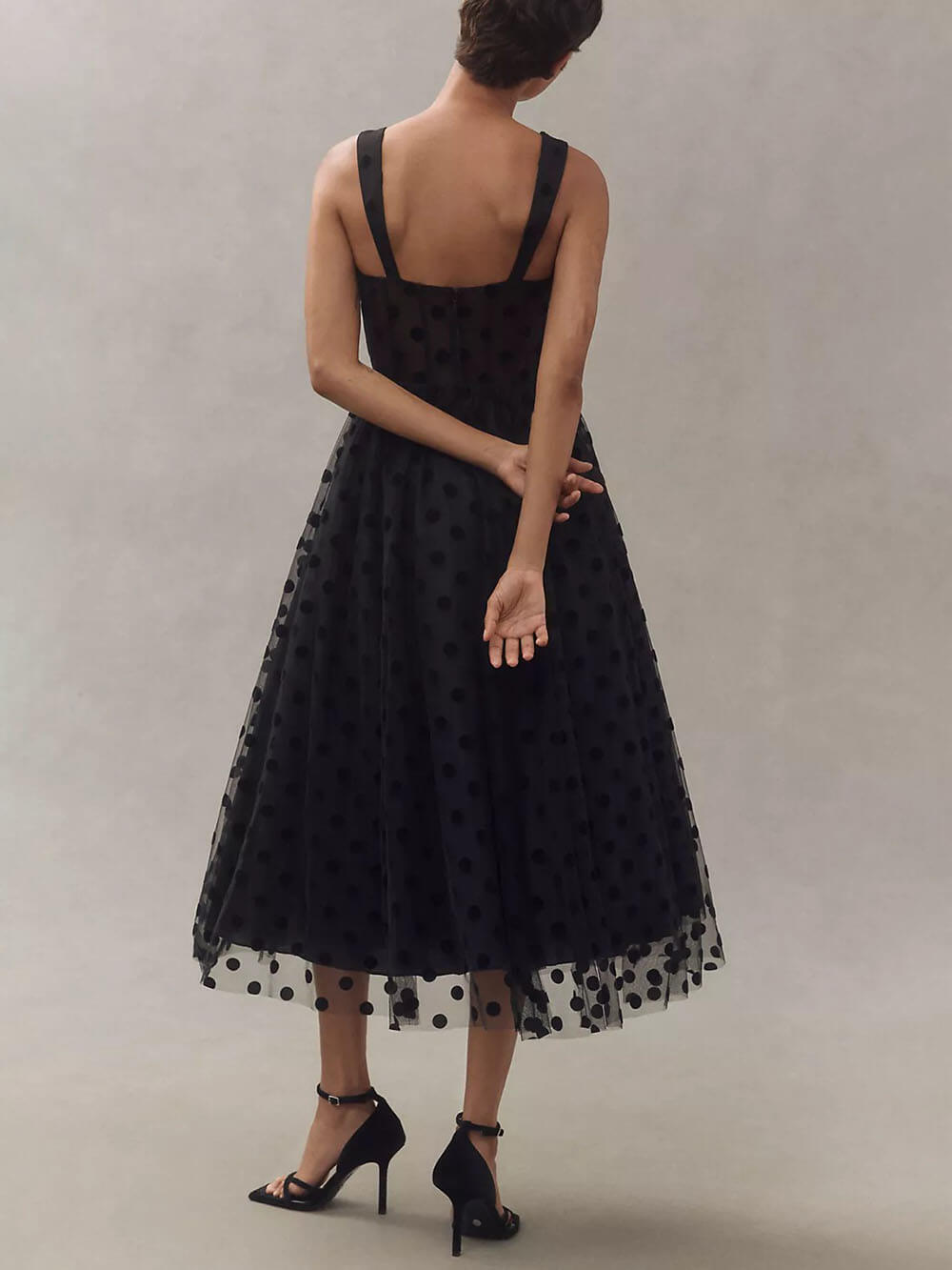 Polka Dot Tulle Sweetheart Bustier A-Line Midi Dress Dresses