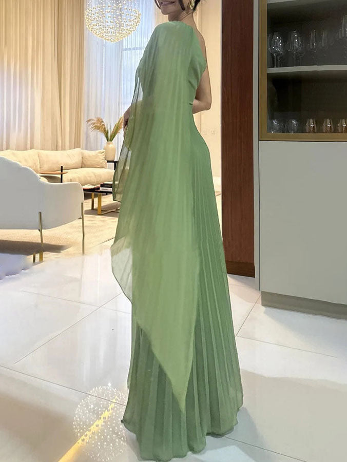 Elegant Off Shoulder Pleated Maxi Dress Dresses