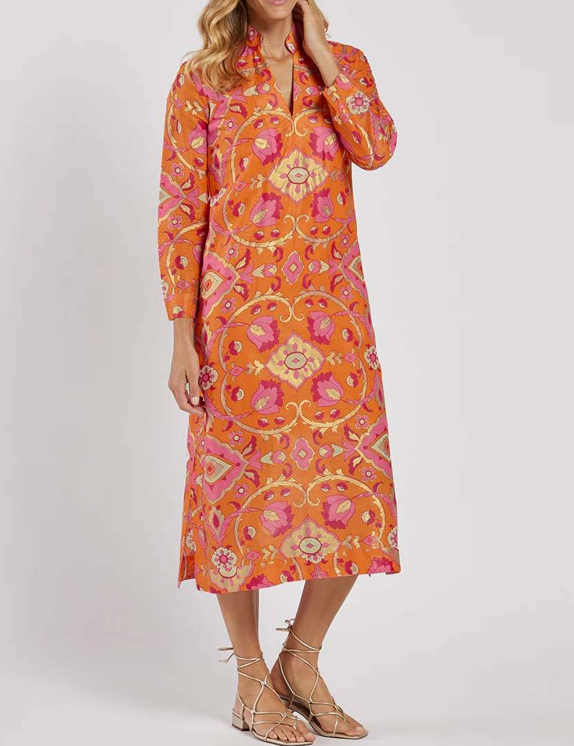 Printed Midi Dress Stand Collar Floral Summer Printed Dresses