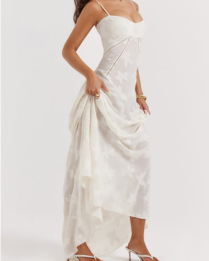 Vintage Cream Floral Lace Back Maxi Dress Dresses