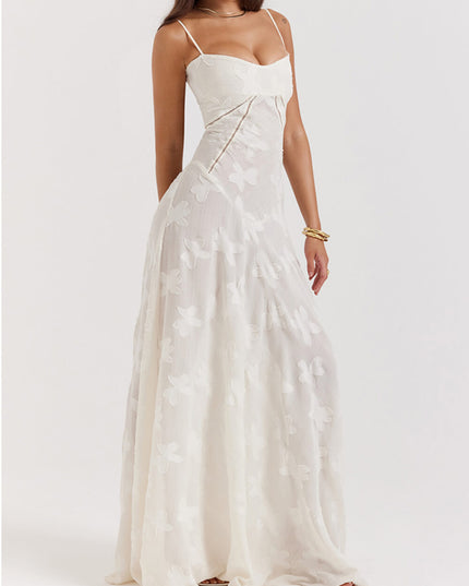 Vintage Cream Floral Lace Back Maxi Dress Dresses
