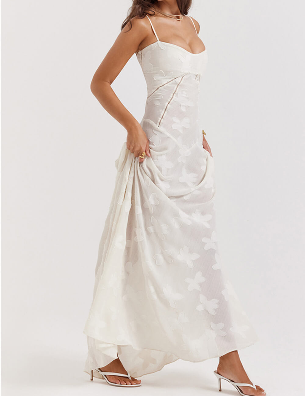 Vintage Cream Floral Lace Back Maxi Dress Dresses