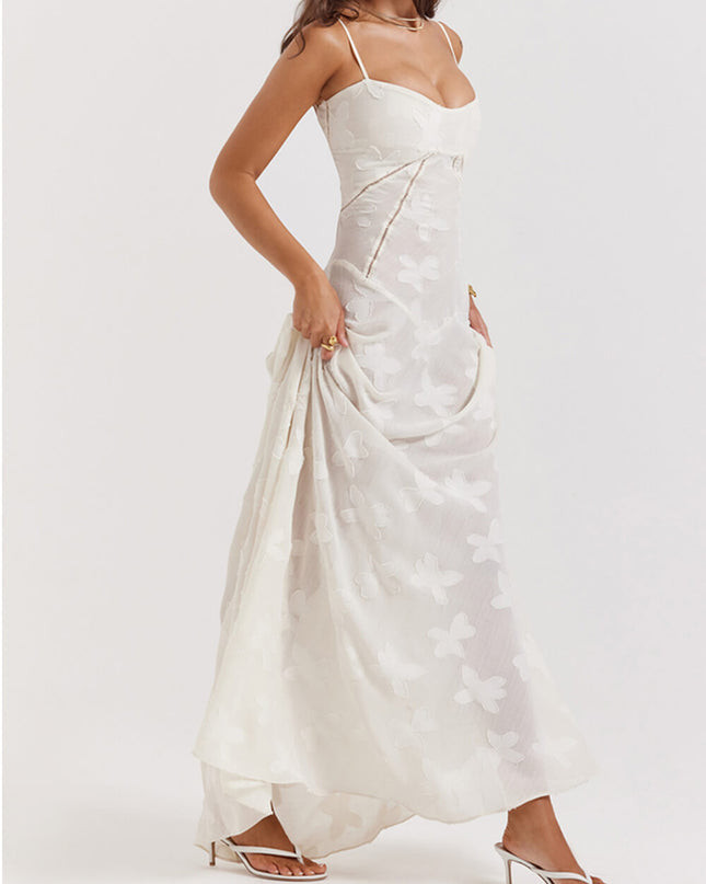 Vintage Cream Floral Lace Back Maxi Dress Dresses