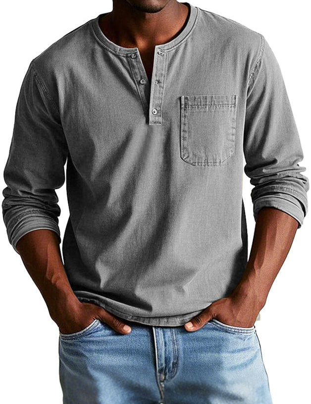 Timeless Long Sleeve Henley Shirt Grey Men Shirts