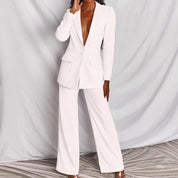 Elegant Women's Blazer and Pants Set White Blazer