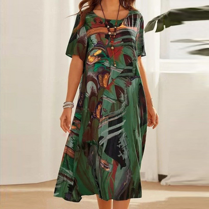 Taylor | Comfortable Floral Dress Green Dresses