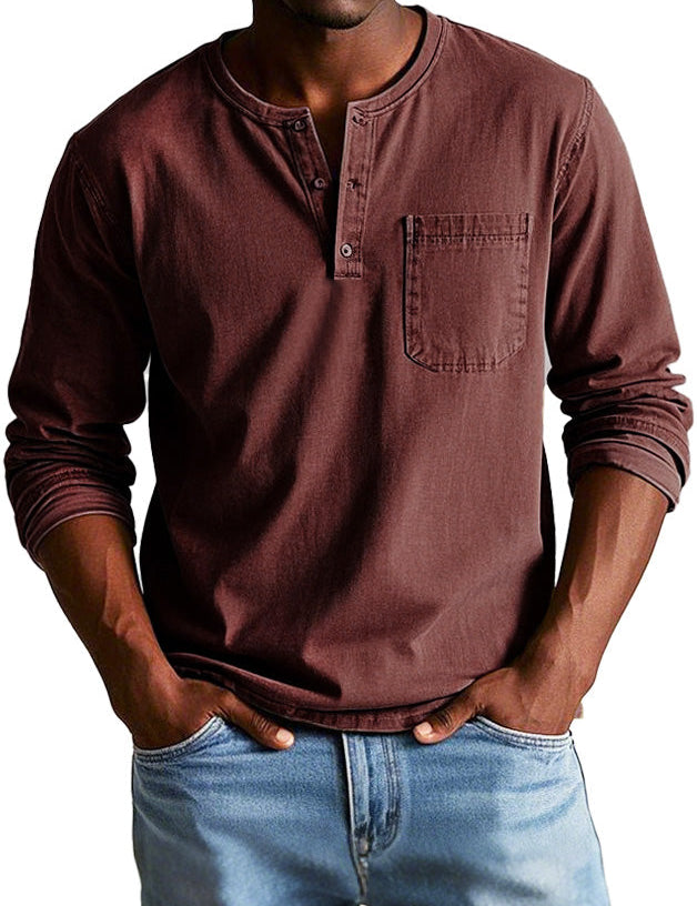 Timeless Long Sleeve Henley Shirt Red Men Shirts