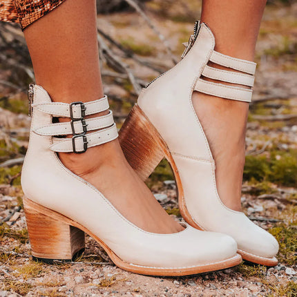 Comfortable and Elegant Thick-heeled Shoes White Woman Shoes