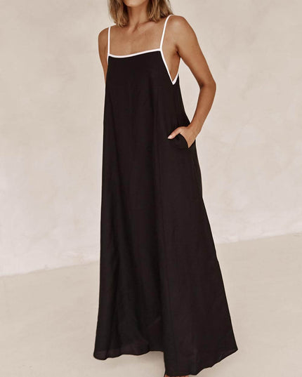 A-line Summer Vibe Contrasting Suspender Dress Black Dresses