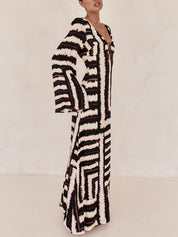 Flattering V-Neckline Unique Printed V Tie Ring Maxi Dress Dresses