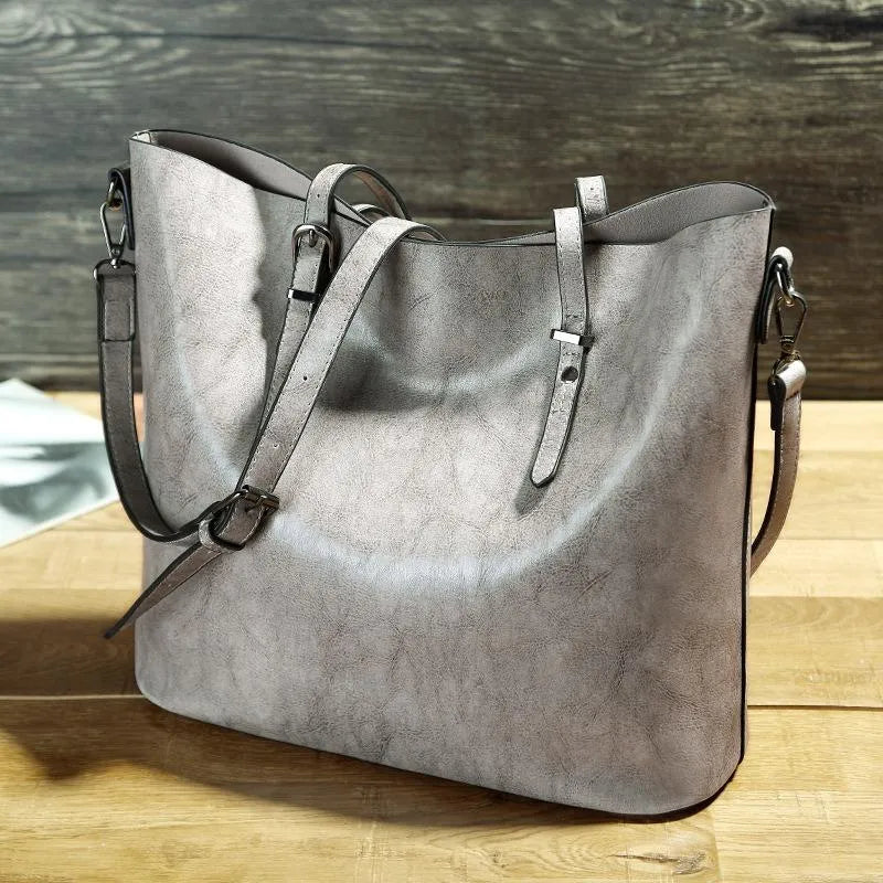 Nicholle | Vintage Leather Shoulder Handbag Light Gray Handbags