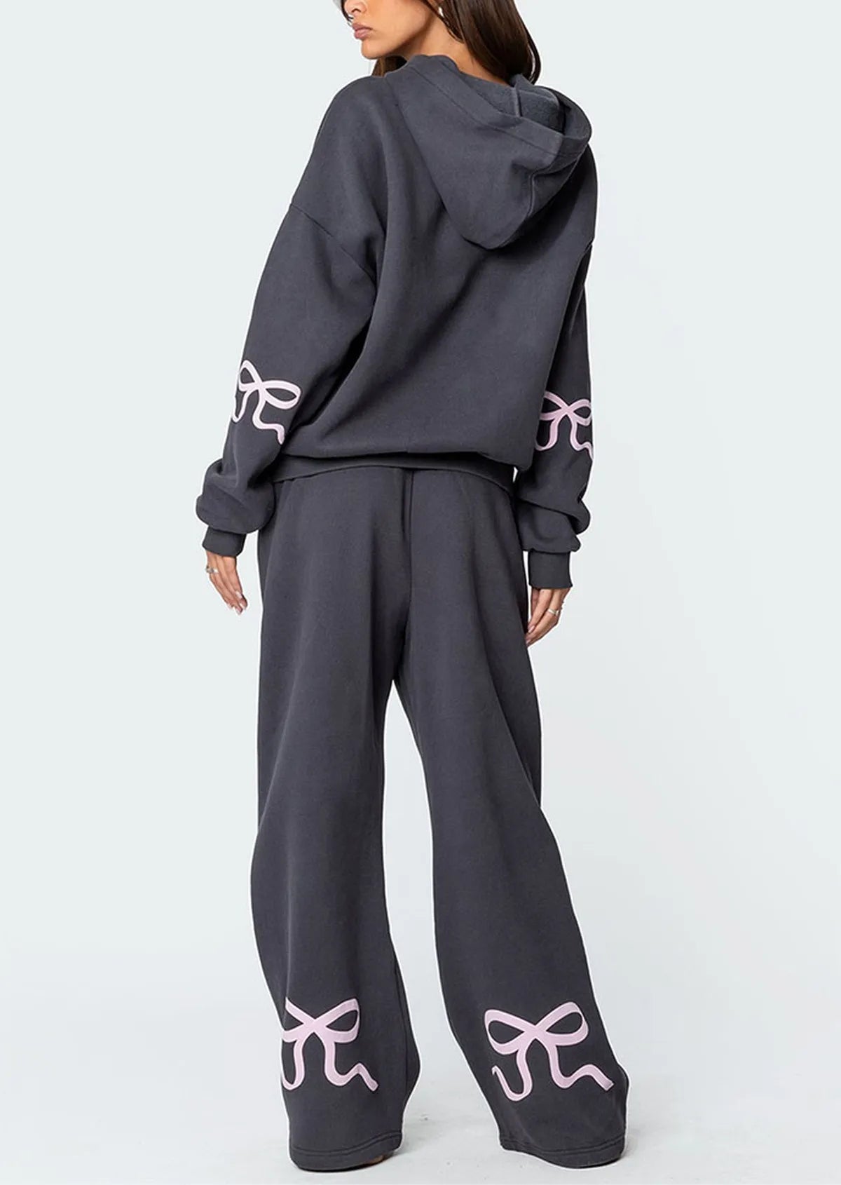 Women’s 2-Piece Bow Print Hoodie & Wide Leg Pants Set Two piece set