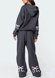 Women’s 2-Piece Bow Print Hoodie & Wide Leg Pants Set Two piece set
