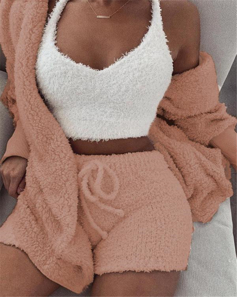 3-Piece Women’s Pajama Set | Crop Top, Shorts & Jacket Women Pants