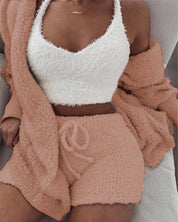 3-Piece Women’s Pajama Set | Crop Top, Shorts & Jacket Women Pants
