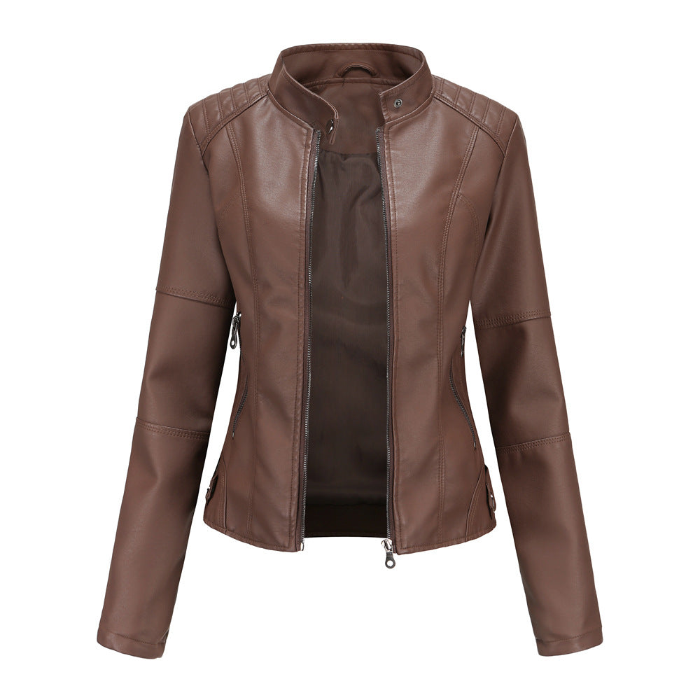 Women's Slim Leather Jacket Coffee Jackets