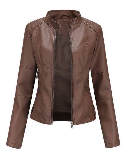 Women's Slim Leather Jacket Coffee Jackets