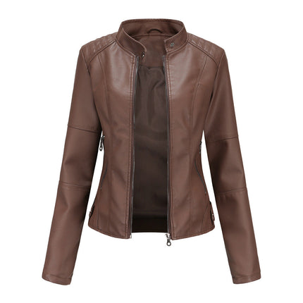 Women's Slim Leather Jacket Coffee Jackets