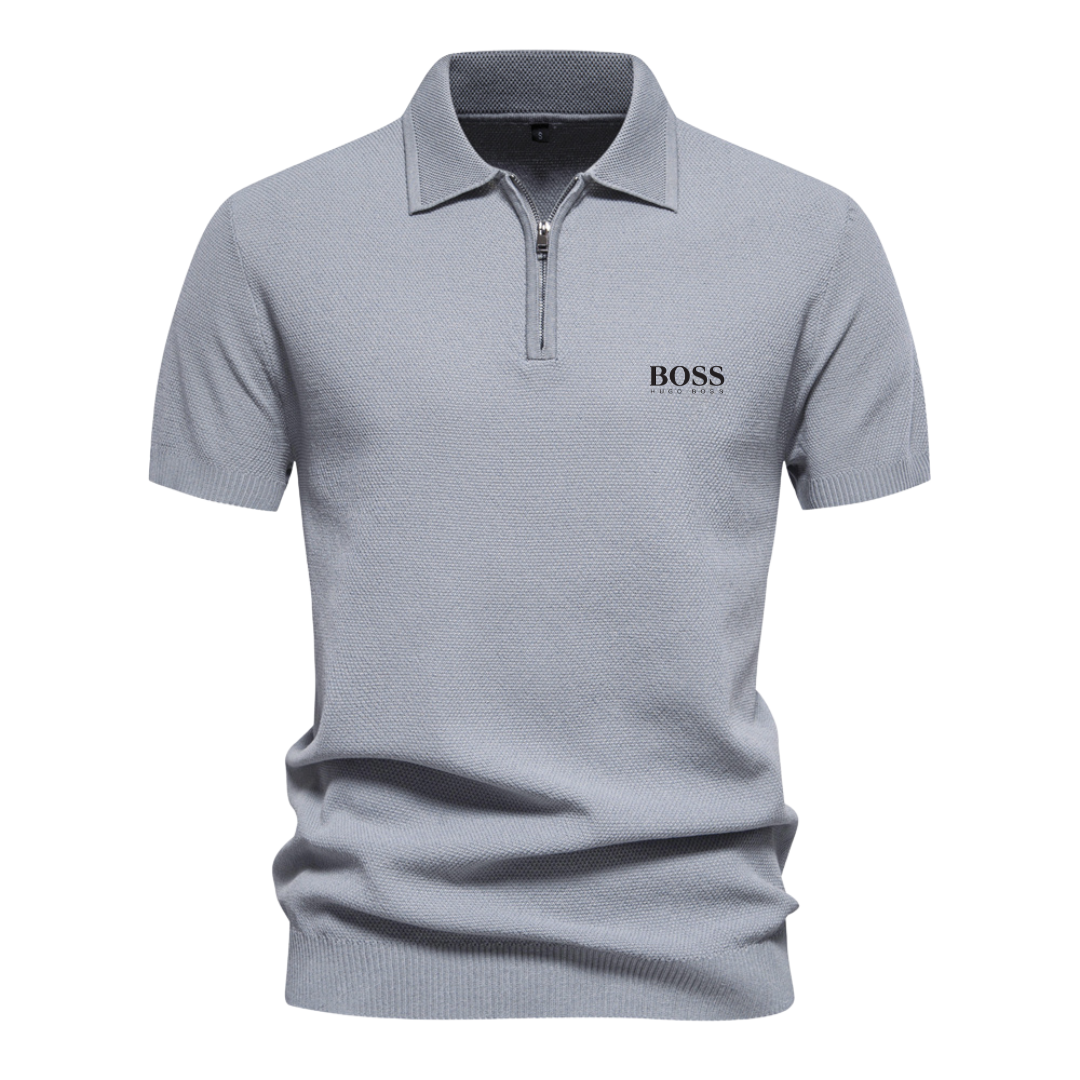 ΒOՏՏ Half-Zip Short-Sleeve Polo Grey Polo Shirts