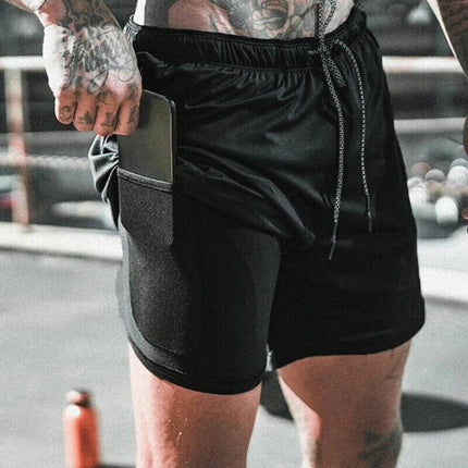 Men's 2‑in‑1 Quick‑Dry Running Shorts with Phone Pocket Black Shorts