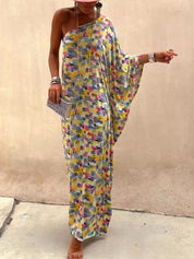 Casual Holiday Ink-dye Print Off-shoulder Maxi Dress Multi Dresses