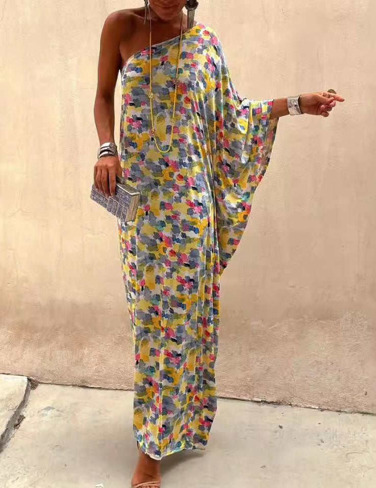 Casual Holiday Ink-dye Print Off-shoulder Maxi Dress Multi Dresses