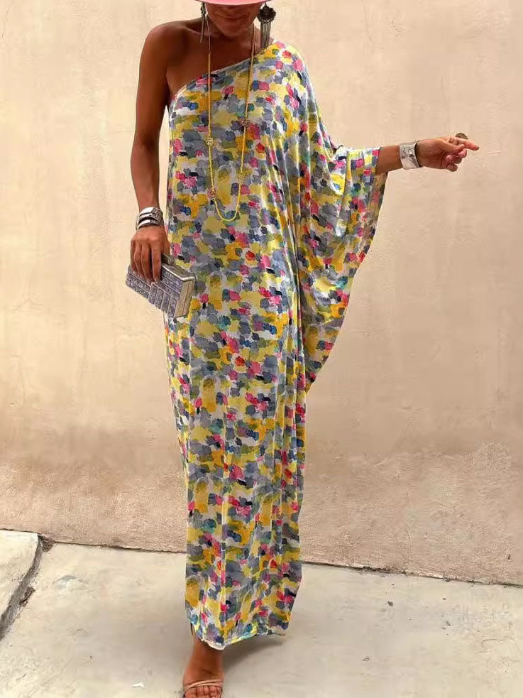 Casual Holiday Ink-dye Print Off-shoulder Maxi Dress Multi Dresses