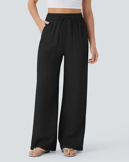 Elegant Linen Wide‑Leg Pants Black Women Pants