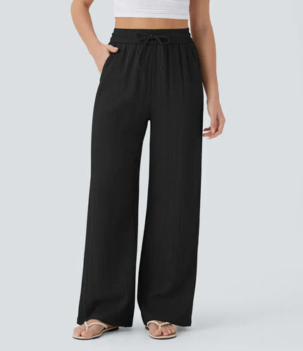 Elegant Linen Wide‑Leg Pants Black Women Pants
