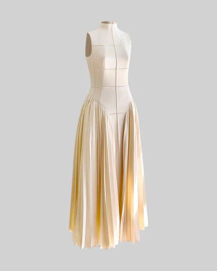 Celine™ | Nude Sleeveless Knit Midi Dress with Plies Dresses