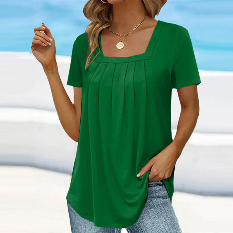 Junia - Elegant Pleated Blouse Emerald Green Blouses & Shirts