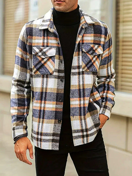 Men's Plaid Loose Cardigan Shirt White-brown-grey Cardigan Shirt