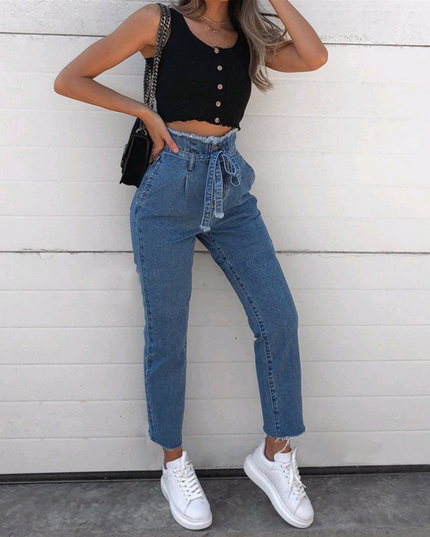High-Waisted Washed Pencil Pants Pants