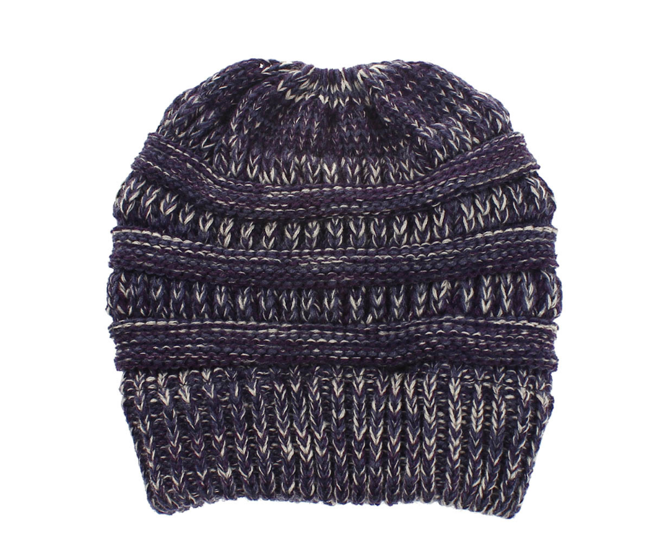Women’s Mixed-Color Knitted Wool Ponytail Hat Purple blue rice Hats