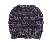 Women’s Mixed-Color Knitted Wool Ponytail Hat Purple blue rice Hats