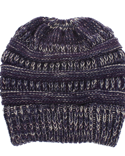 Women’s Mixed-Color Knitted Wool Ponytail Hat Purple blue rice Hats