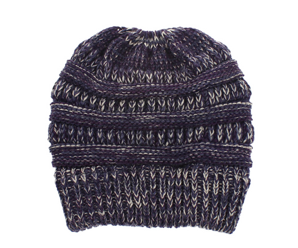 Women’s Mixed-Color Knitted Wool Ponytail Hat Purple blue rice Hats