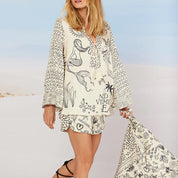 Flower Print Shirt Short Set Women Outfit Sets