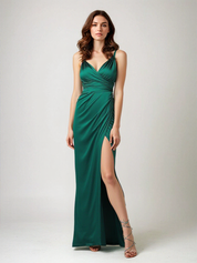 Adriana Satin V-Neck Wrap Dress Green Dresses