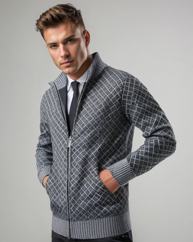 Men's Geometric Zip Knit Vest Gray Group2502