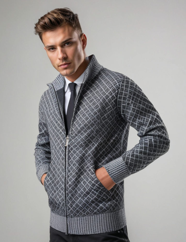 Men's Geometric Zip Knit Vest Gray Group2502